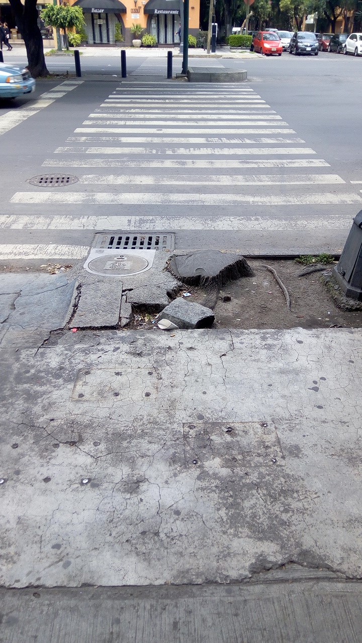 Mala calidad del pavimento en área de espera peatonal. Cruce ID: 346